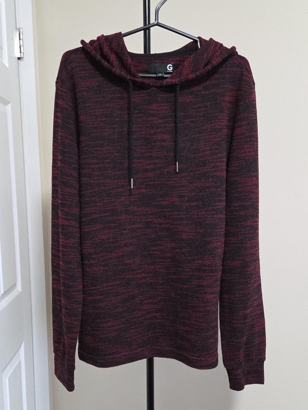 Guess Men's Marled Burgundy and Black Crewneck Hoodie Sweater